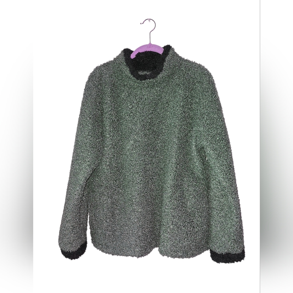 Cozy Light Green And Brown Women's Sweater Pullover Mock Neck Size L
